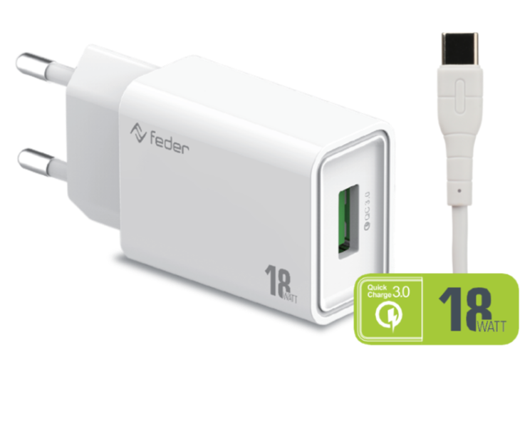 CARICABATTERIE DA RETE 18 WATT con cavo type-C